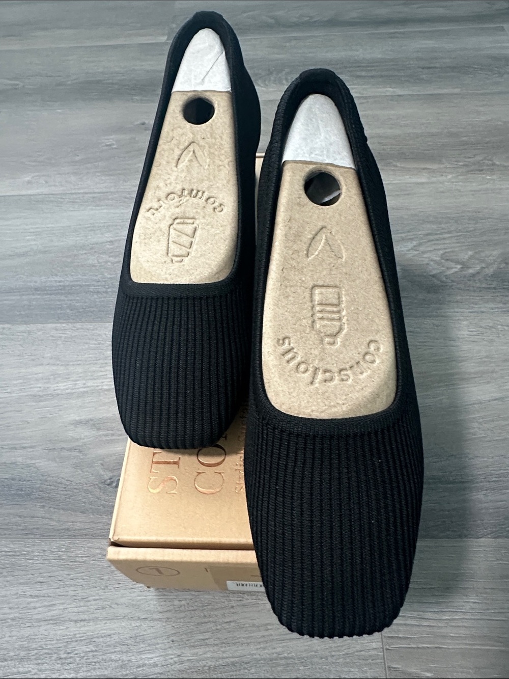 Classic Black Ribbed Square-Toe Slip-On Flats